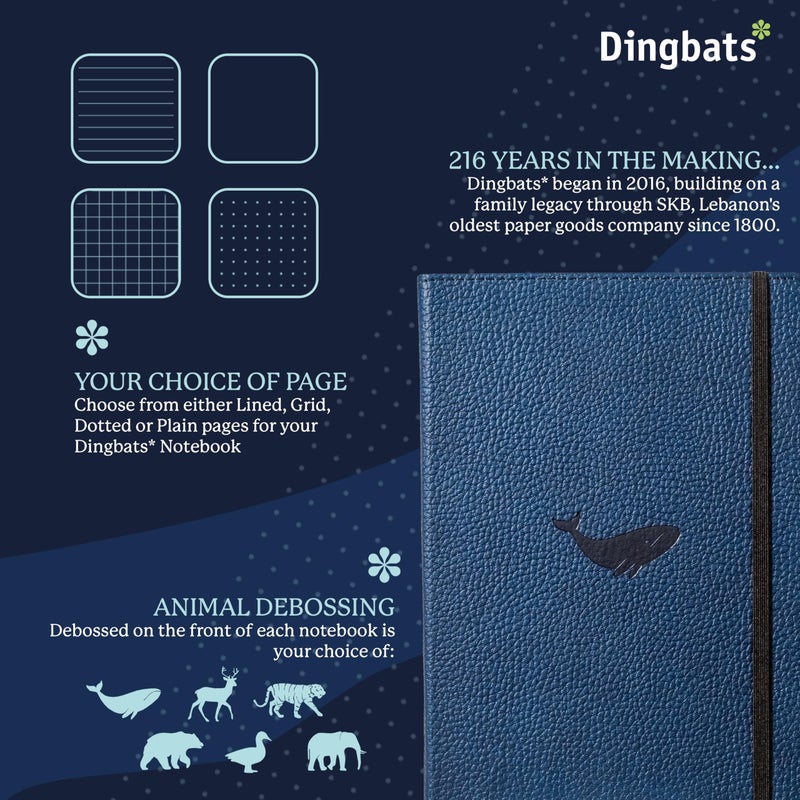 Dingbats* Notebooks Dingbats Wildlife Grid Journal A5 - Vegan Leather Hard Cover, Ideal for Work, Travel - Pocket, Elastic Closure, Bookmark - Image 2